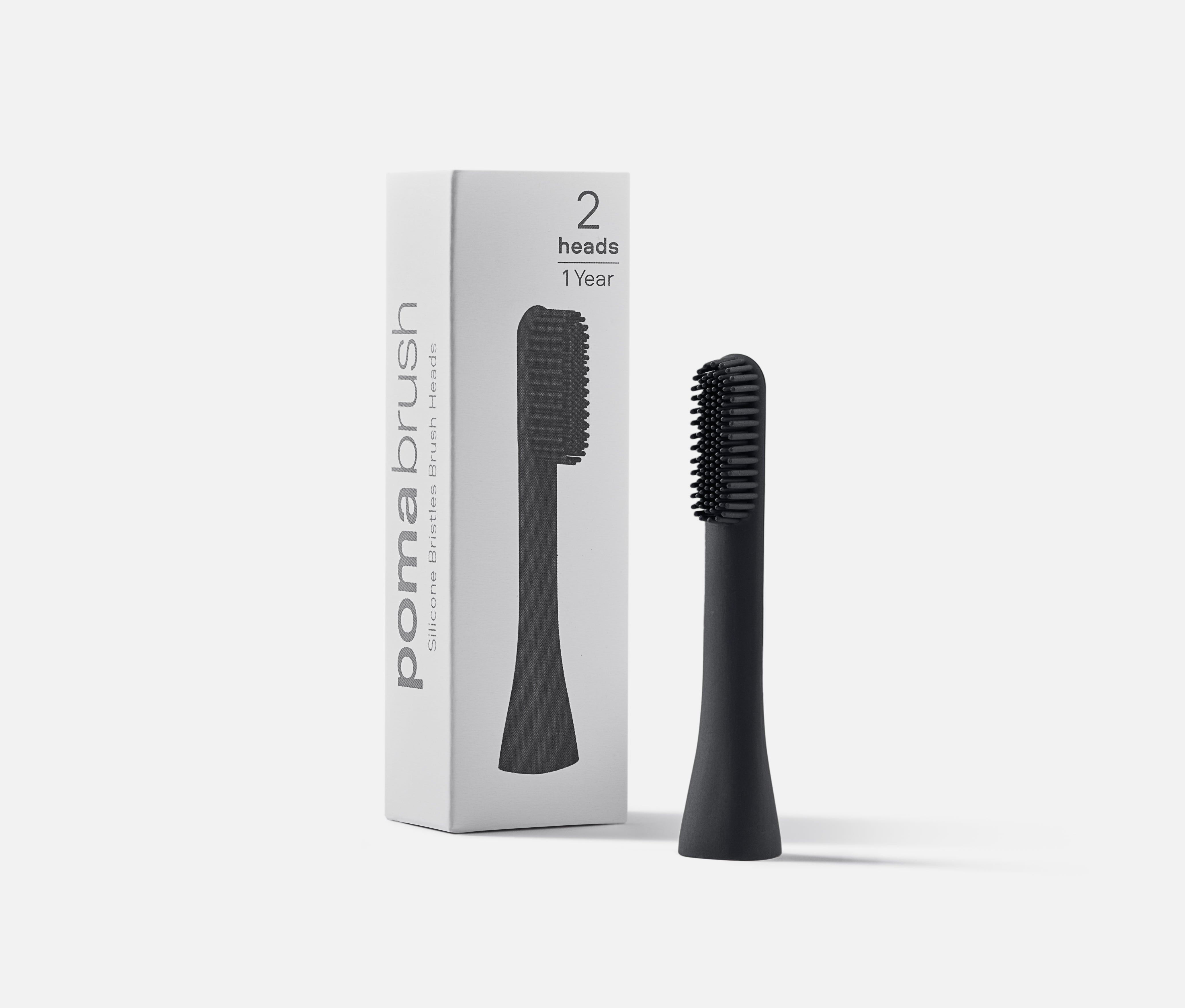Pomabrush Model 1.0 - Pure Silicone Brush Heads - Black (Pack of 2)