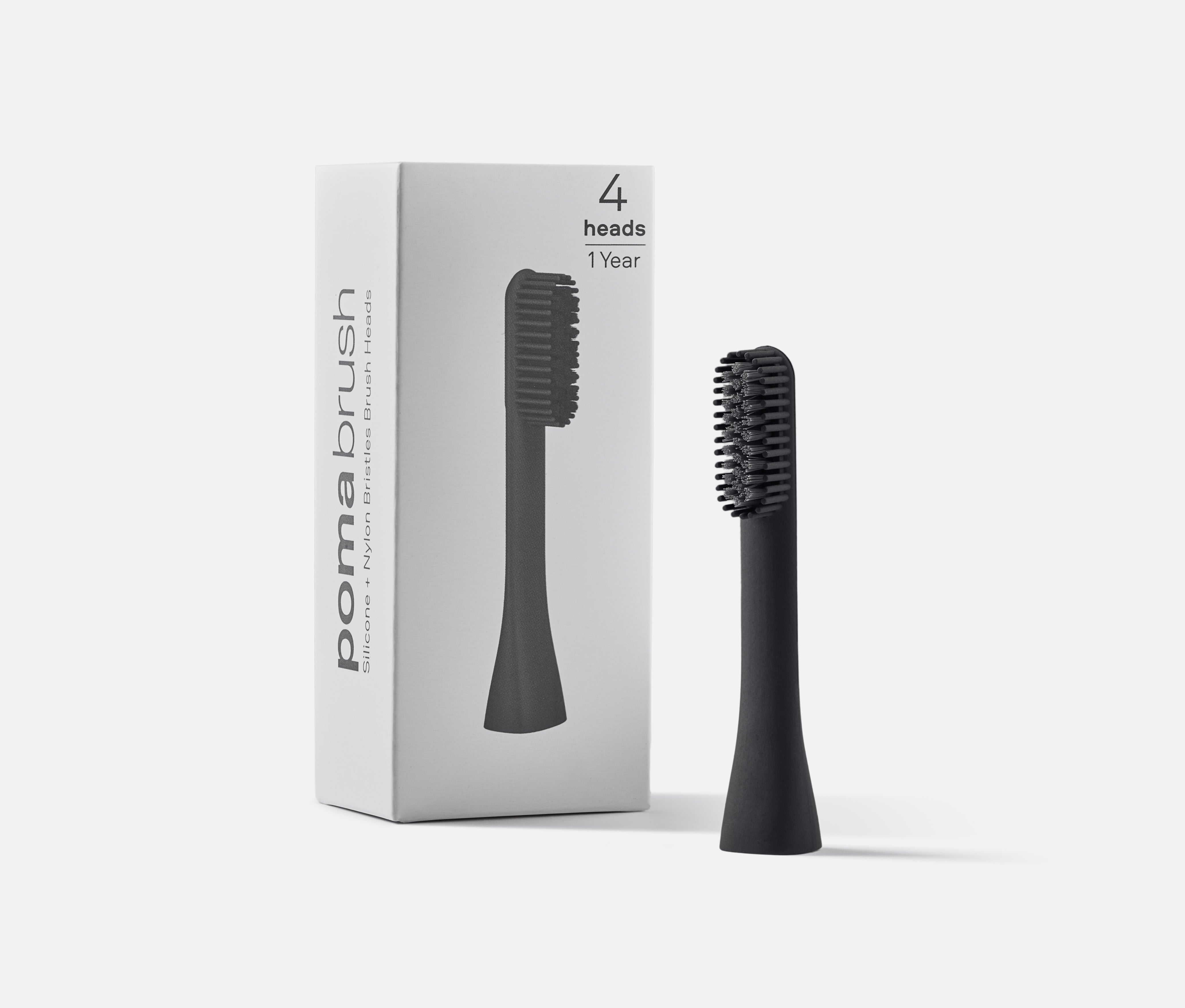 Pomabrush Model 1.0 - Nylon-Silicone Brush Heads - Black (Pack of 4)