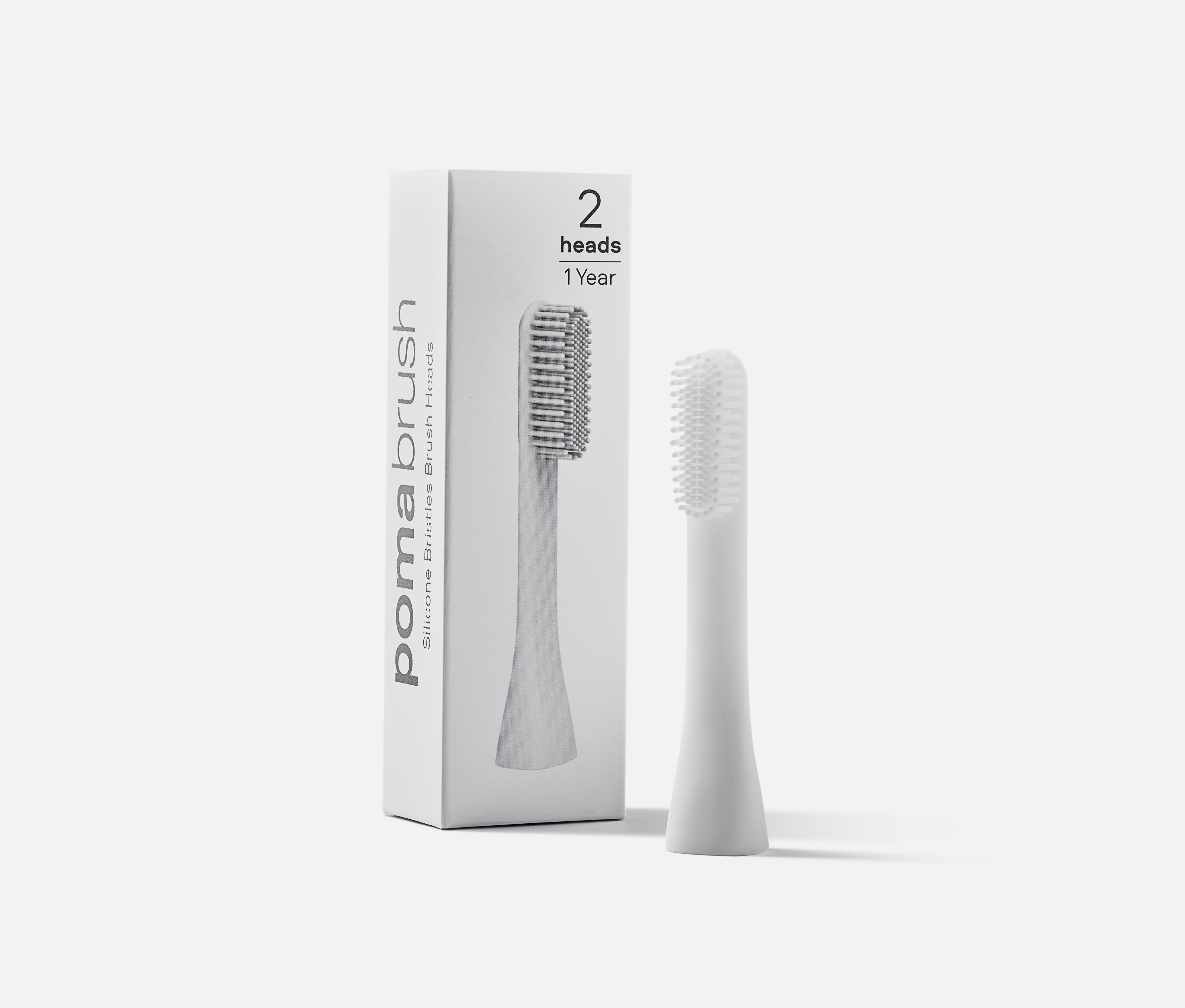 Pomabrush Model 1.0 - Pure Silicone Brush Heads - White (Pack of 2)