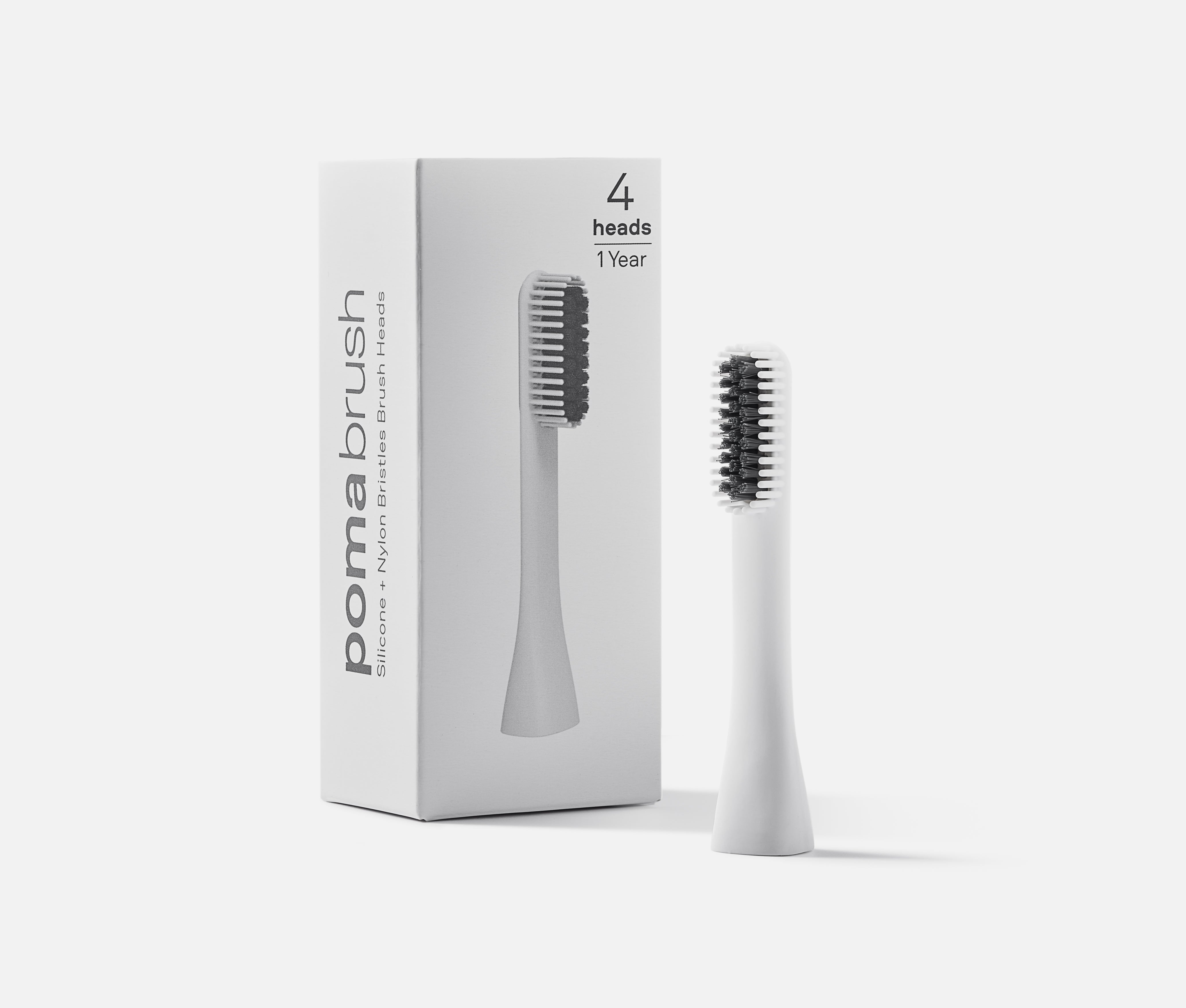 Pomabrush Model 1.0 - Nylon-Silicone Brush Heads - White (Pack of 4)