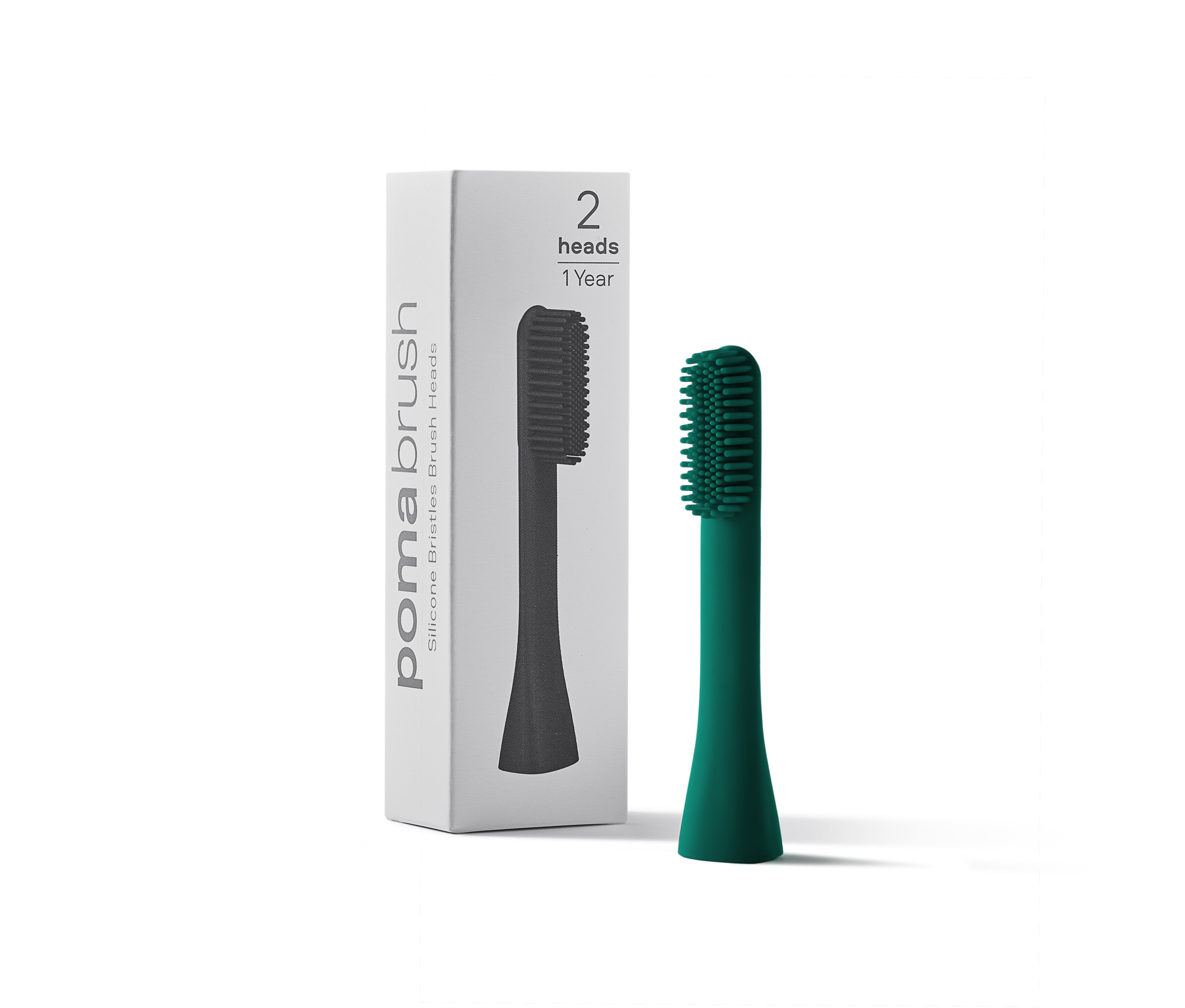 Pomabrush Model 1.0 - Pure Silicone Brush Heads - Forest Green (Pack of 2)
