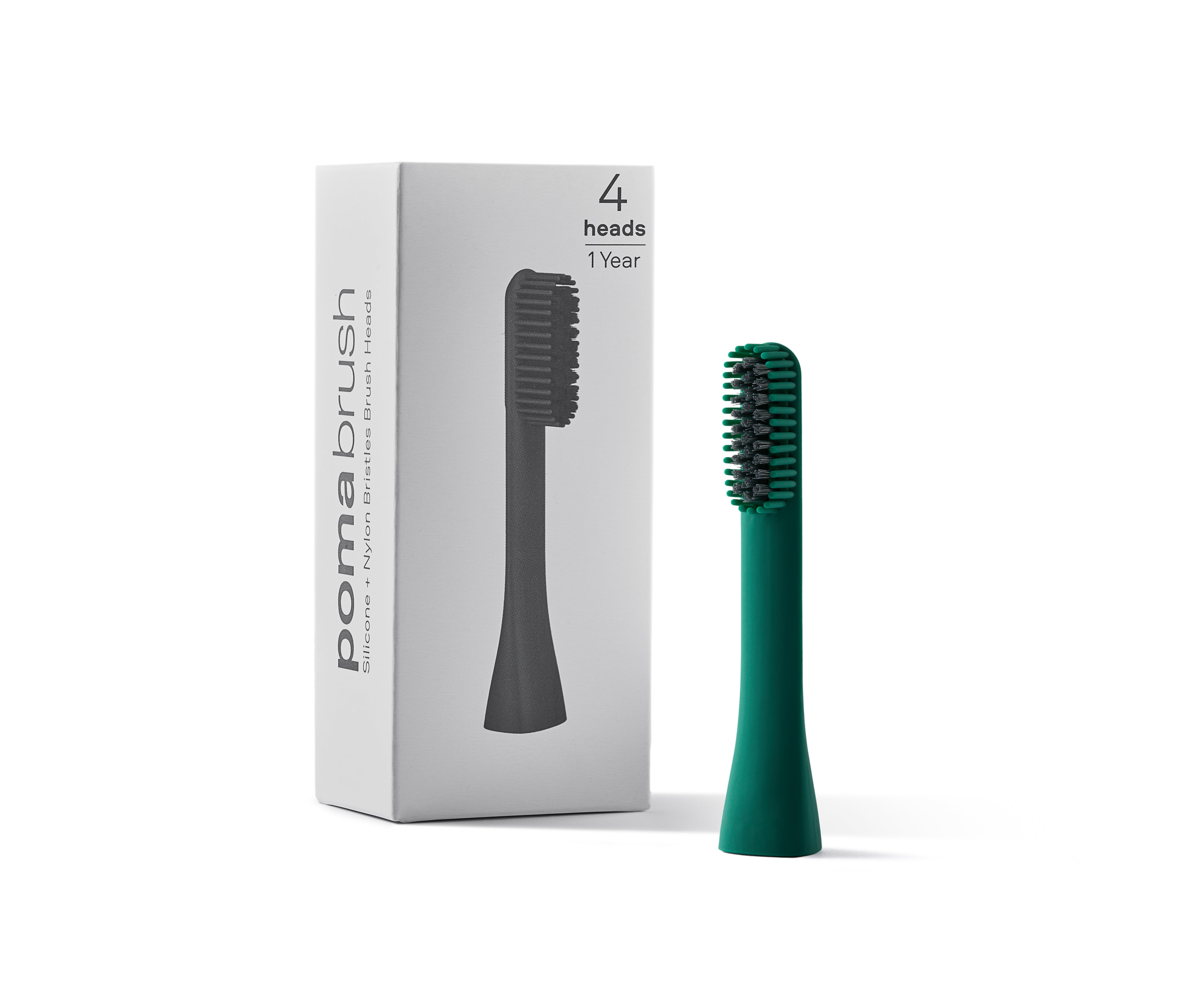 Pomabrush Model 1.0 - Nylon-Silicone Brush Heads - Forest Green (Pack of 4)